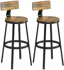 Lot de 2 tabourets de bar rustique en bois et métal avec repose-pieds