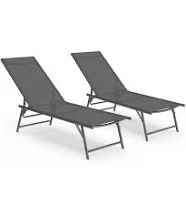 Lot de 2 Transats de Jardin Inclinables Kailua En Acier Gris