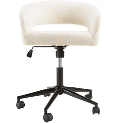 Macabane Mina Chaise de bureau à roulettes en tissu écru dossier ouvert Mina