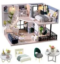 Maison de poupée en bois Meubles DIY Assemblage Maison Miniature Artisanat Jouets