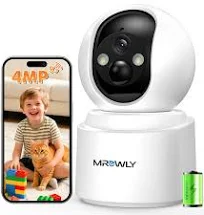 Mrowly Caméra de surveillance intérieure Batterie 2,5 K/4 MP
