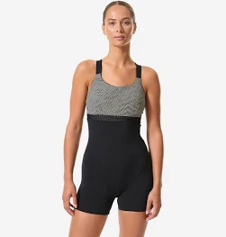 Nabaiji Maillot de bain 1 pièce aquagym aquabike shorty femme elea sono noir beige