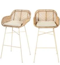 Naturel Nunuhai Lot de 2 tabourets de bar en rotin pieds beiges H68cm