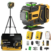 Niveau Laser, 16 Lignes Laser Chantier 360 Autonivelant avec trepied | Lazer Niveaux Vert 4D 2 Batteries 4.8Ah et Télécommande, IP54, pour Rénovation