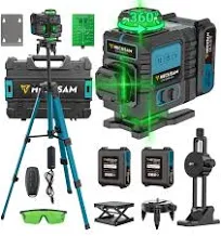 Niveau Laser Avec Trepied, Niveau Laser Chantier Autonivelant 4×360°, Laser à Lignes Continues Avec FenêTre De Rotation à 360°, Batterie 2×4800 mAh,