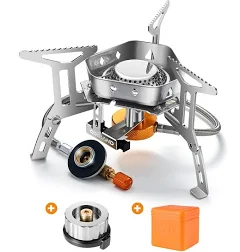 Odoland Réchaud de Camping à Gaz 3500 W, Brûleur , Poêle Ultra-Léger Cuisinière Extérieur Pliable, Coupe-Vent et avec Allumage Piézo-électrique pour