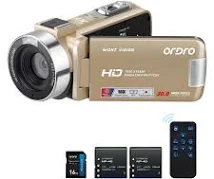 ORDRO Caméscope B320 1080P avec Carte 16 Go, Zoom numérique 18x, Vision Nocturne, écran HD Rotatif à 270°, caméra Full HD 1080p 30 MP, 2 Batteries