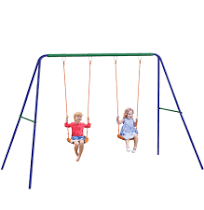 Outsunny Balançoire 2 agrès portique avec 2 balançoires Dim. 2,69l X 1,6l X 1,8h M métal Époxy Anticorrosion vert