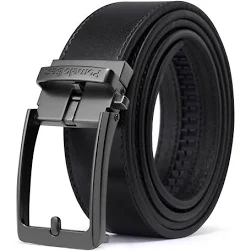 Pomelo Best Ceinture en Cuir Véritable pour Homme, Ceinture Habillée avec Couture Décorative - Suit 3.3 cm Boucle à Cliquet Réglable en Continu -