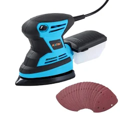 Ponceuse Vibrante 200W KATSU 15500RPM Ponceuse de Détail électrique avec Système de Dépoussiérage et 20 Pièces Papiers Abrasif