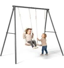 Portique balançoire double jardin hypermotion acier 3-12 ans