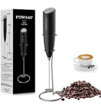 POWSAF Mousseur à Lait, Fouet Électrique avec Support, Emulsionneur à Lait, 13000 Tr/min, Fouet Mini Mixeur pour Café, Latte, Cappuccino, Matcha, Noir