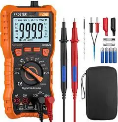 Proster Multimètre Numérique Automatique 6000 Comptes TRMS 1000V 20A | Testeur Électrique NCV Dos Magnétique Mesure Tension, Courant AC/DC Capacité