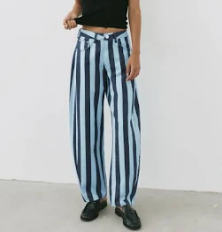 Pull&Bear Jean Barrel À Rayures femme