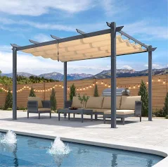 PURPLE LEAF Pergola Bioclimatique,Aluminium Pergola,Avec Auvent,Pavillon de Jardin Rétractable,Pergola Terrasse 3 x
