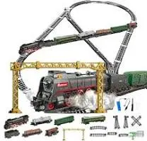 Quibuilds Ensemble de train électrique de Noël télécommandé avec chariot et longue piste