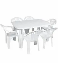 Salon de jardin Table en résine CAYMAN et 6 fauteuils MAUI Blanc