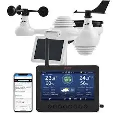 Station Météo sans fil VEVOR 7-en-1 avec Wi-Fi,écran 7 pouces,capteur solaire,surveille la température,l'humidité,la vitesse/direction du vent