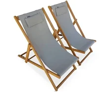 Sweeek Chiliennes bois Creus 2 transats en bois d'Eucalyptus huilé avec coussin repose-tête