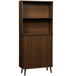 Sweeek Etagère bibliothèque scandinave. 2 portes coulissantes. 4 niveaux. effet bois rainuré. L 80 x P 45 x H 180cm