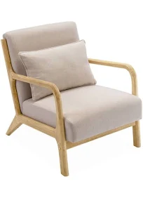 Sweeek Fauteuil Design en bois et tissu. 1 place droit fixe. pieds compas scandinave. structure en bois solide. assise
