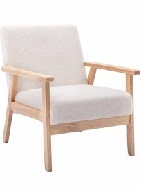 Sweeek Fauteuil scandinave en bois et tissu bouclette