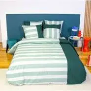 Sweeek Parure de lit coton motifs rayures 2 places Blanc et vert