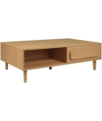 Sweeek Table basse vintage décor bois 1 tiroir 2 niches 120cm