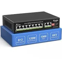 Switch Gigabit PoE 10 Ports avec 8 Ports PoE Switch Réseau PoE 8 Ports Non Gé