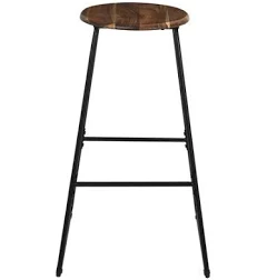 Tabouret de Bar Assise En Bois D'acacia Et Structure Métal Noir 42x42x70 cm