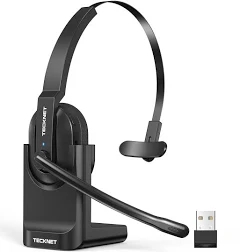 TECKNET Casque Bluetooth sans Fil avec Micro, Casque Micro sans Fil Rechargeable, avec Microphone à Réduction de Bruit,Dongle USB, Autonomie 60h,