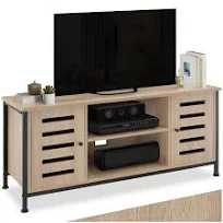 tectake Meuble TV 110 x 41,5 x 50,5 cm, Style Industriel, Bois & Acier | Pieds réglables, 2 compartiments aux portes magnétiques, étagère réglable,