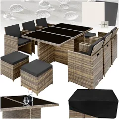 TecTake Salon de jardin New YORK 10 places avec 2 sets de housses + housse de protection