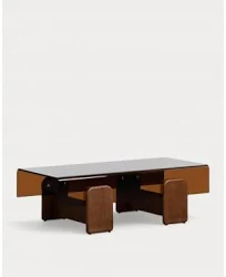 The Masie Table basse rectangulaire 120x60 cm en verre courbé et bois Clery Ambre