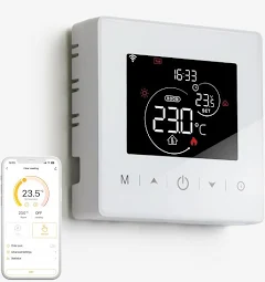 Thermostat Connecté WiFi,Thermostat Chaudière Gaz à Pile,Thermostats 2 Fils,Thermostats d'ambiance Programmable Quotidienne,Compatible avec Alexa et