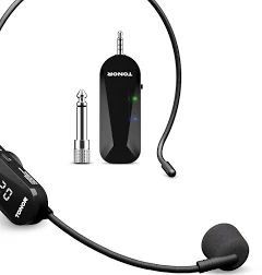 TONOR Micro sans Fil, Microphone sans Fil Casque UHF avec 20 Canaux, Micro Rechargeable avec 2 en 1 et 6.5H Autonomie, pour Amplificateur de Voix,