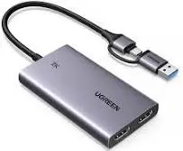 UGREEN Carte Acquisition Vidéo HDMI 4K 30Hz Entrée USB C USB A 3.1 2K 30Hz | Enregistrement en Boucle Streaming Carte de Capture Vidéo Compatible avec