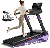 UMAY Tapis de Course avec Inclinaison Automatique de 14KM/H, 180KG | Tapis Roulant Pliable avec LED, 3.5CV Treadmill Home,180KG, Maison et Le Bureau