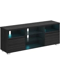 VASAGLE LED Moderne Meuble TV avec Étagères Ouvertes en Verre