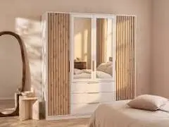 Vente-Unique Armoire 4 portes et 3 tiroirs – Avec miroir
