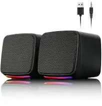 Vicloon Enceintes PC, Enceintes de Bureau avec Lumières RVB Colorées, Alimentation USB, Système Audio avec Prise Jack AUX 3,5 mm, Mini Enceinte
