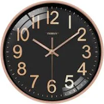 VIKMARI horloge murale moderne Zwart et Goud grande horloge murale silencieuse avec fonction anti-tic-tac pour salon