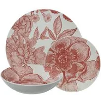 Wadiga Service de 18 assiettes en porcelaine – grandes fleurs roses