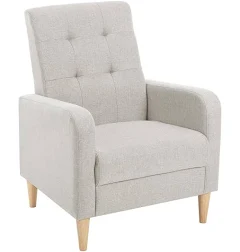 WOLTU SKS41hgr Fauteuil de Salon Relax avec Dossier Haut Chaise de Relax Plein Bois Massif Pieds Assise Rembourrée Doublure en Lin pour Salon Bureau