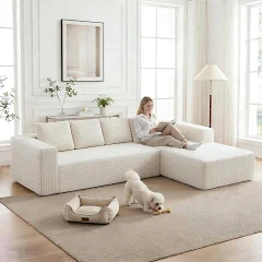Yihomfy 261cm Canapé d'angle modulable, canapé en L 3 Places avec Coussins, canapé modulaire,canapé compressé pour Salon, canapé Nuage avec méridienne